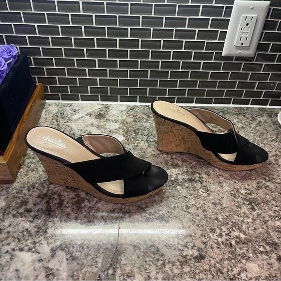 Women's Latrice Wedge Mule Sandal - Charles David - Black and cork - Picture 3 of 10